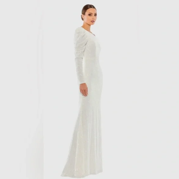 *SPRING SALE* NWT IEENA For MAC DUGGAL SZ 6 White Long Single Puff Sleeve #26591 - Picture 8 of 9